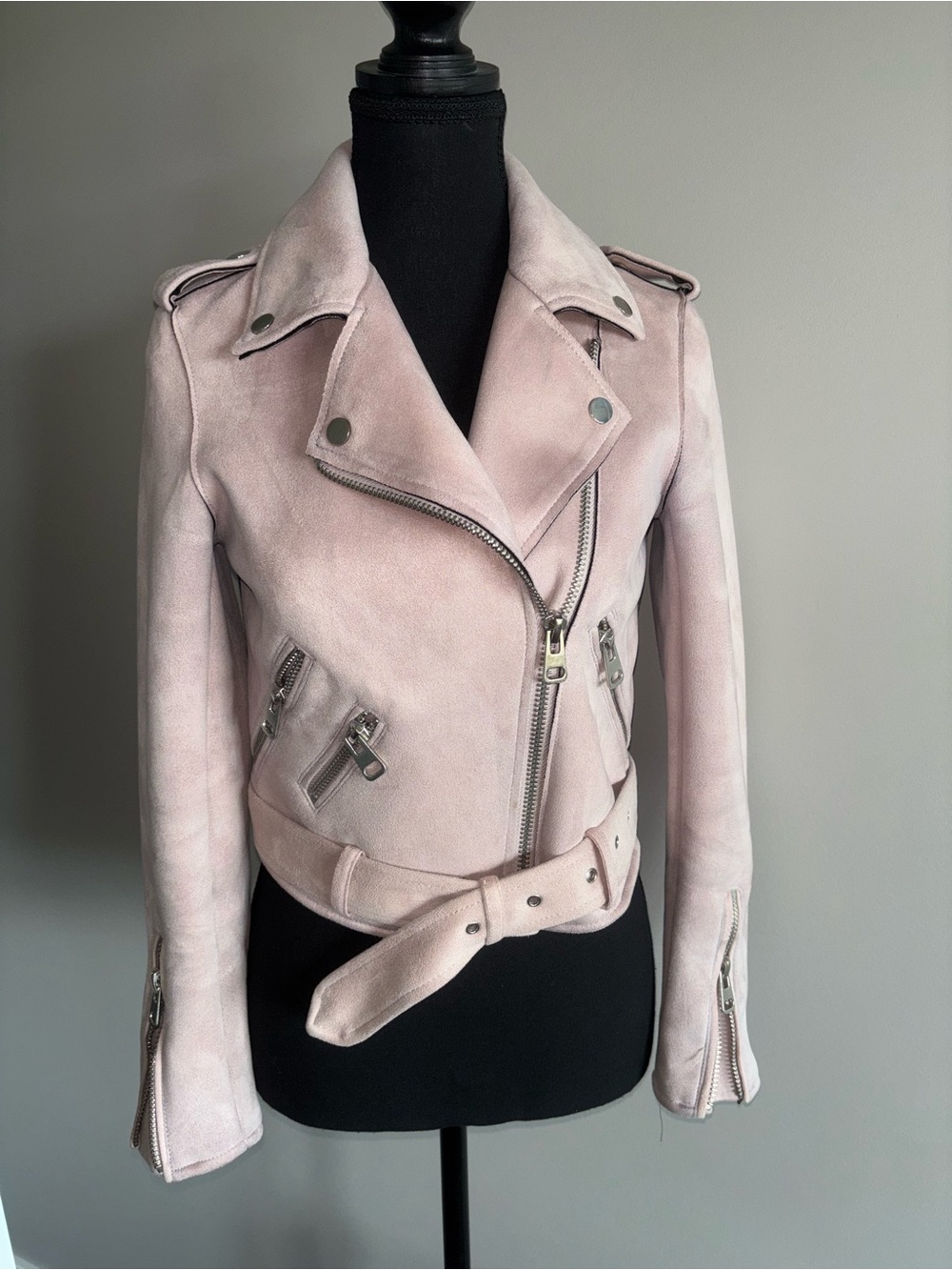 Zara womens Pale Pink Suede Moto Jacket xs